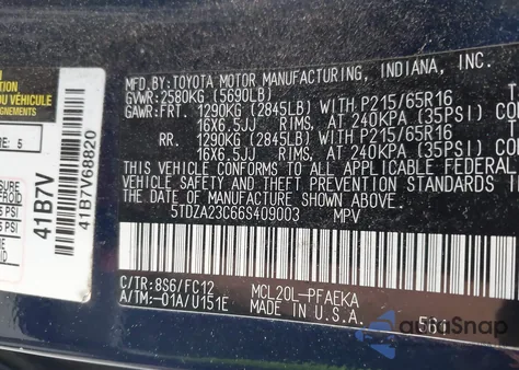 2006 Toyota Sienna Le из США, поврежденный, VIN 5TDZA23C66S409003